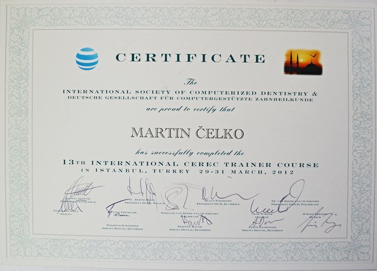 Certifikát: Cerec Basic